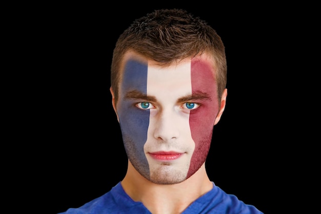 검정에 대 한 facepaint와 심각한 젊은 프랑스 팬의 합성 이미지