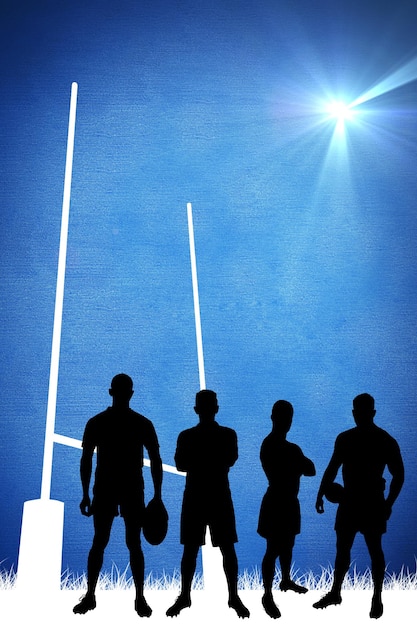 Composite image of silhouette of rugby player