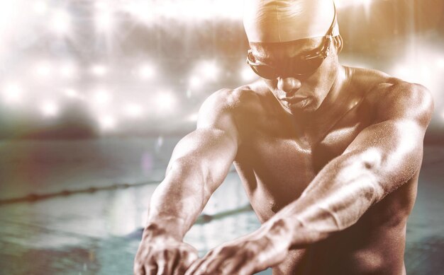 Composite image of swimmer ready to dive