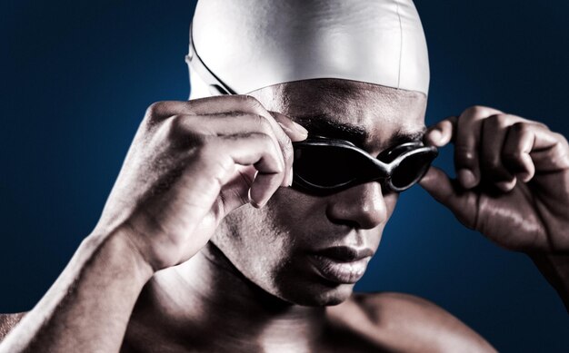 Composite image of swimmer ready to dive