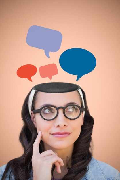 Photo composite image of thinking brunette