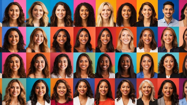 Composite portret van headshots van verschillende glimlachende vrouwen van alle geslachten en leeftijden, inclusief alle e