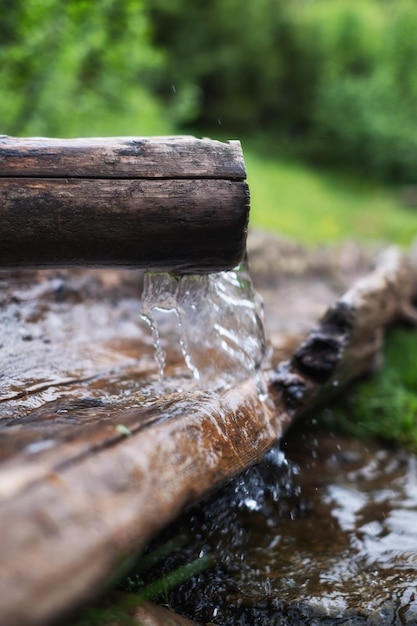 Compositie met water en hout in het bos Waterstroom Ontspanning en rust