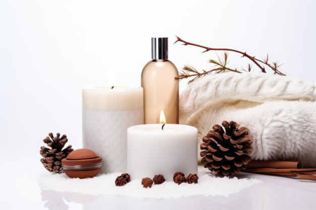 Foto compositie met wintercosmetica op witte achtergrond