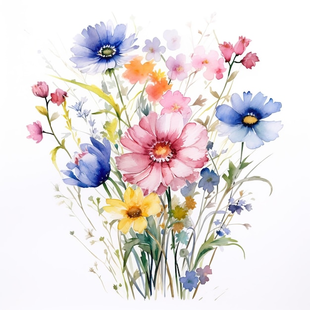 Compositie van bloemen geschilderd in aquarel