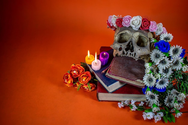 Compositie voor Halloween en Dia de Los Muertos, met ruimte om tekst in te voegen