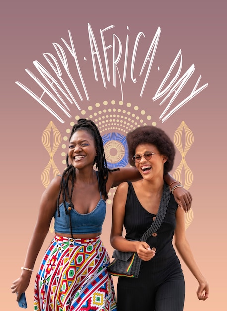 Композиция для Дня Африки с африканцами и счастливым сообщением