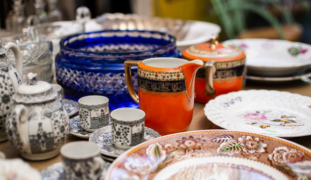 Photo composition of antiques market objects