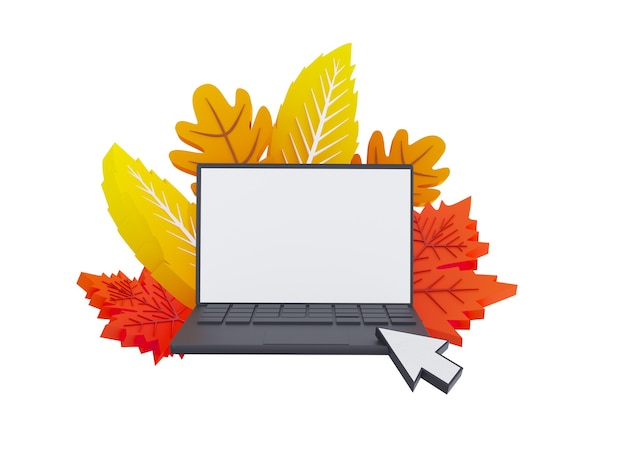 Photo composition of autumn leaves d illustration autumn banner computer on background with paper autumn l...