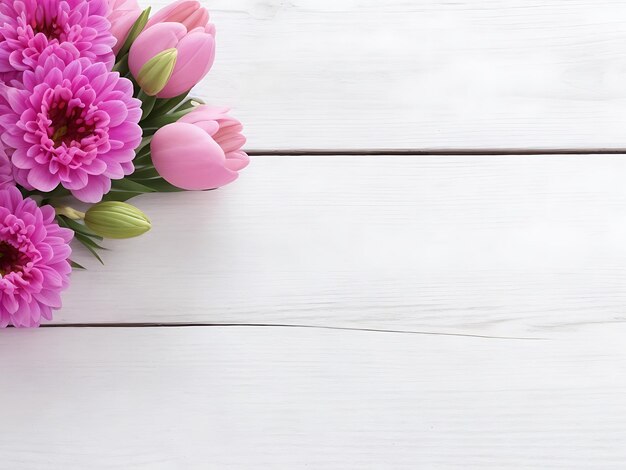 Composition of botanical flowers with a wooden background