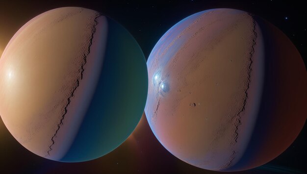 A composition of a breathtakingly daring view of two planets ai generative