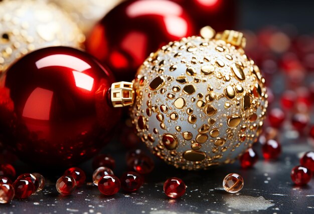 Composition of the christmas decorations ball on table