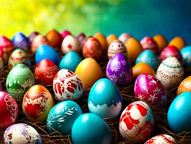 Composition of colorful holiday eggs