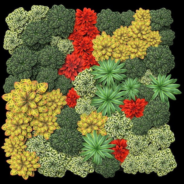 Composition of colorful plants. 3D illustration