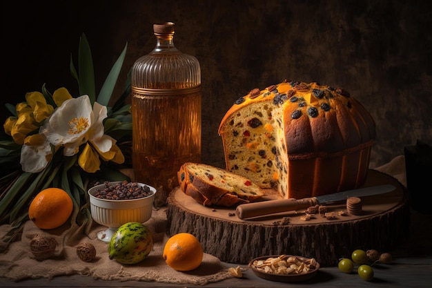 Composition of a delectable panettone still life