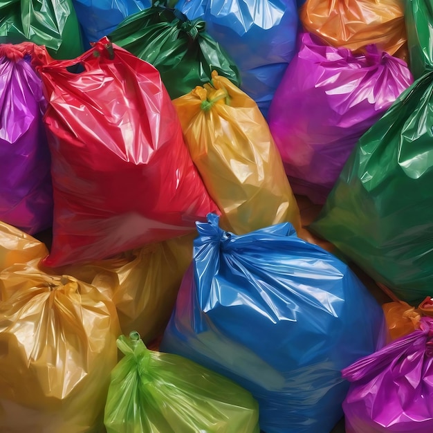 Composition of different colored plastic bags