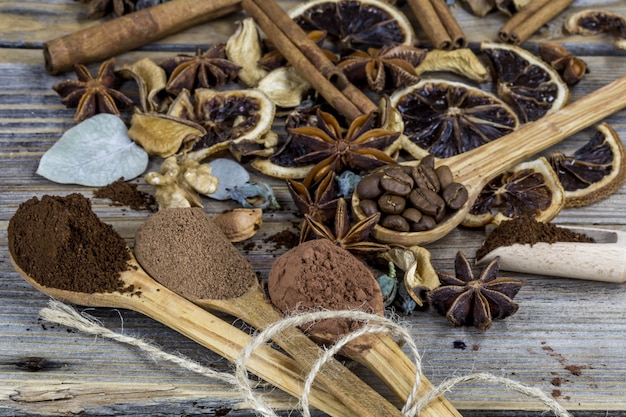 composition of dried lemon, cinnamon coffee