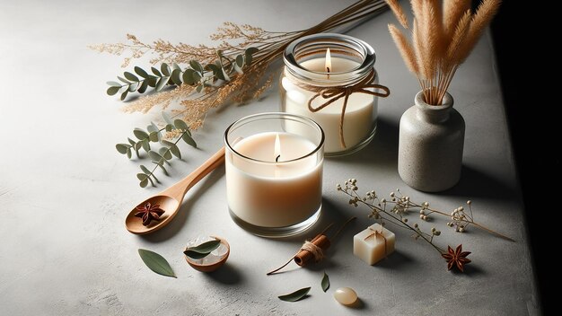 composition featuring an aromatic burning candle in a jar a mockup soy wax candle