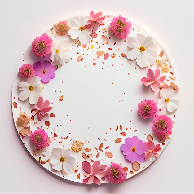 Composition of flowers Round frame of dried flowers on a white background illustration Generative AI