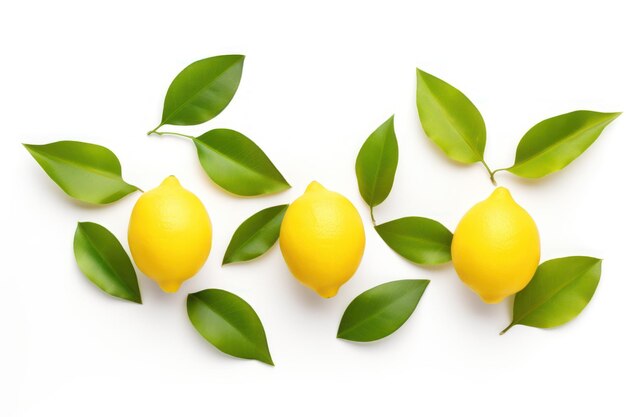 Photo composition of fresh lemons that are ready to be picked laid out on white background