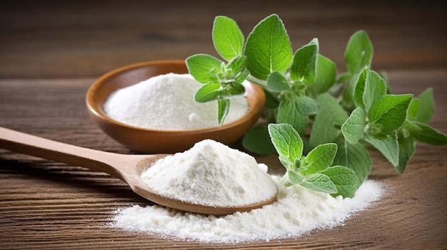 composition of fresh mint and white powder