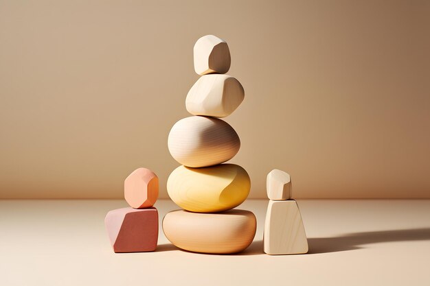 Composition of geometric balancing wooden stonesConcept of balancePastel background with copy space