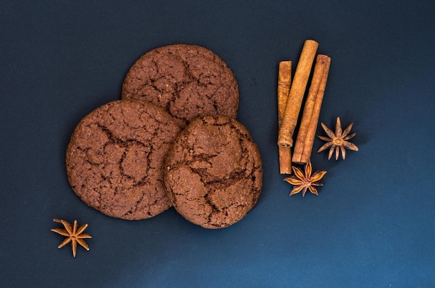 A composition of gingerbread and spices Brown and black Backlight the frame