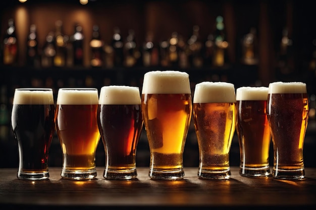 A composition of glasses full of different types of beer ai generative