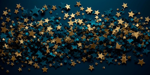 Photo composition of golden stars on a blue background