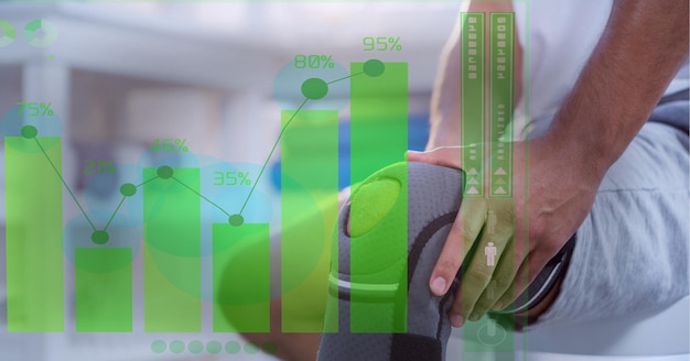 Composition of green statistics processing over male patient with knee brace