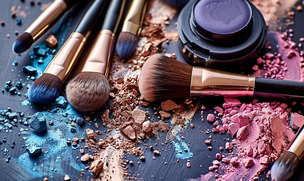 composition of makeup products cosmetic powders and makeup brushes