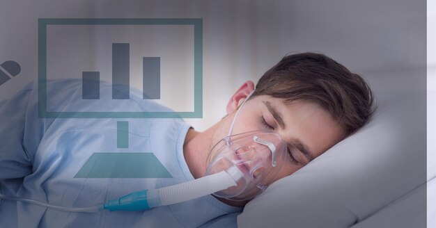 Composition of medical data processing over male patient with\
oxygen mask