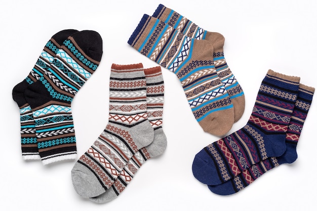 Composition of multi-colored socks with an ornament