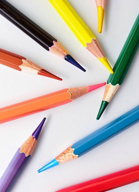 Composition of multicolored pencils On White Background ai generated