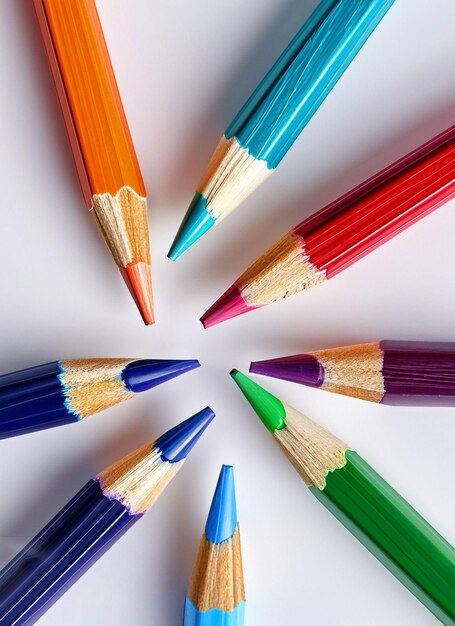 Composition of multicolored pencils On White Background ai generated