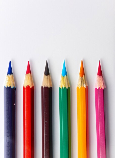 Composition of multicolored pencils On White Background ai generated