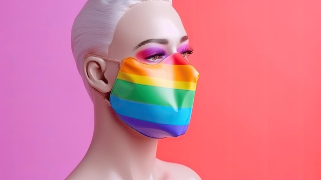 写真 ジェネレーティブ ai テクノロジーを使用したプライド フェイス マスクと lgbtq コミュニティ コンセプトの構成