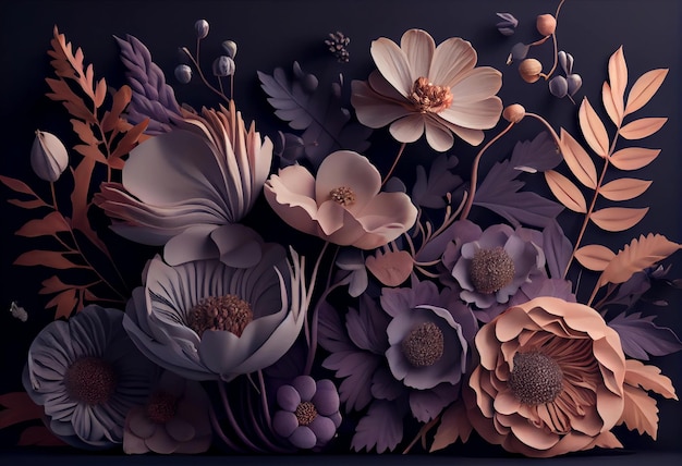 Composition of paper flowers Flowers background illustration