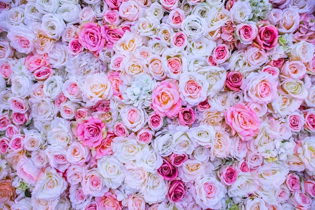 Composition of pink orange and peach roses flowers