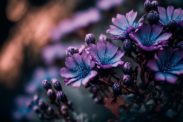 Composition of purple flowers beautiful spring flower background Generative AI