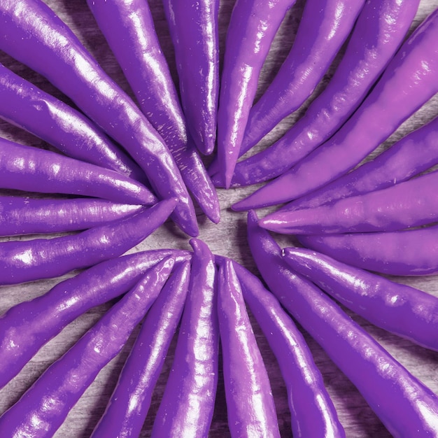 Photo the composition of purple hot peppers on a wooden table