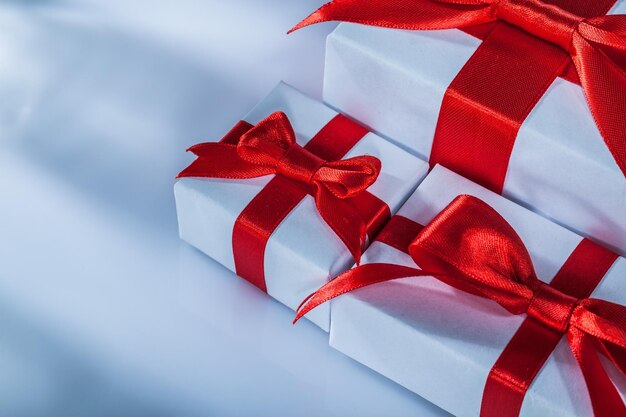 Composition of red gift boxes on white background