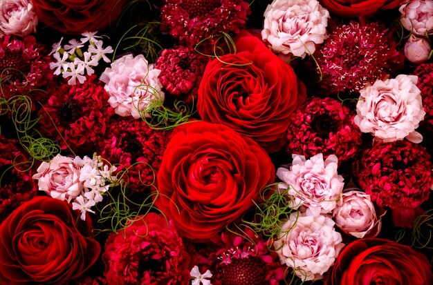 Composition of red and white flowers