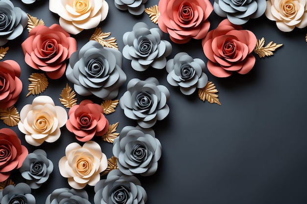 Composition of roses on soft blue grey background