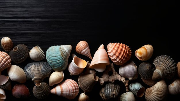 Composition of shells of unique shapes sizes and colors