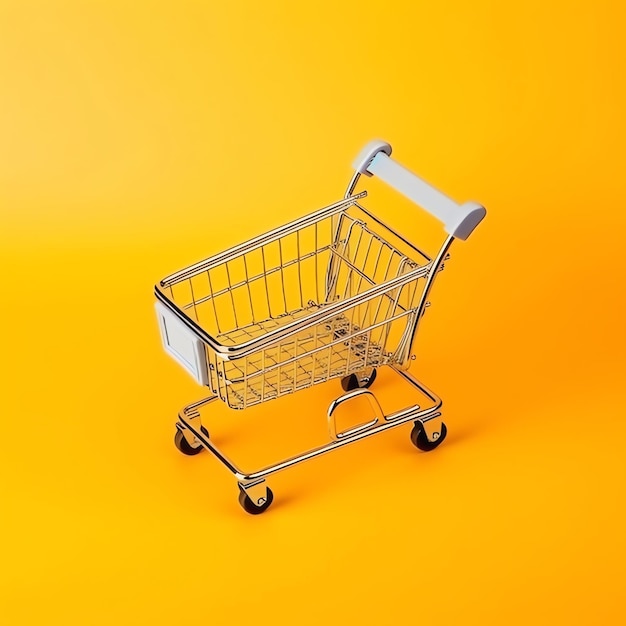 Composition of shopping cart or trolley with gift boxes or bags cyber monday sales or shopping day