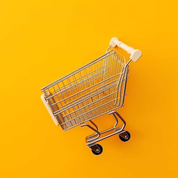 Composition of shopping cart or trolley with gift boxes or bags cyber monday sales or shopping day