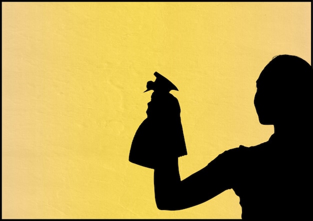 Composition of silhouette of woman cleaning