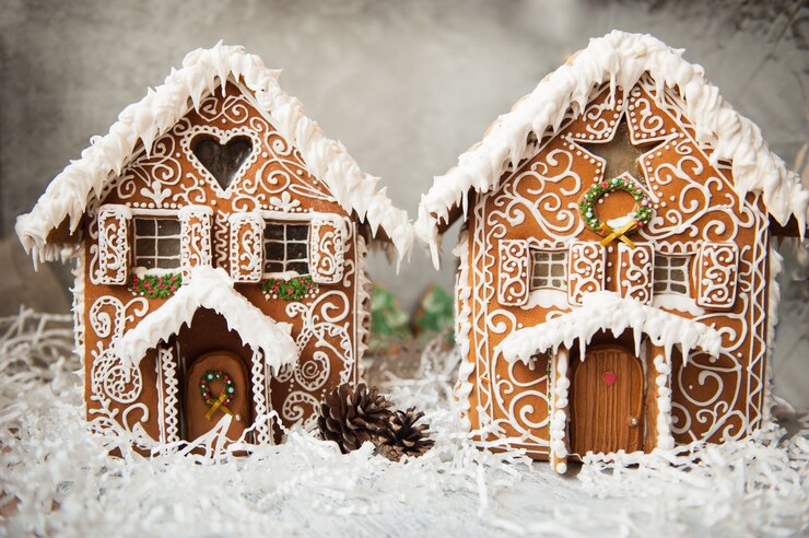 Photo composition of two gingerbread houses