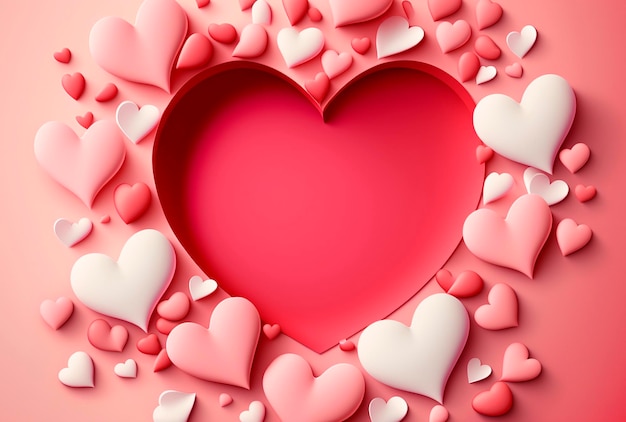 composition of white, red and pink hearts on background